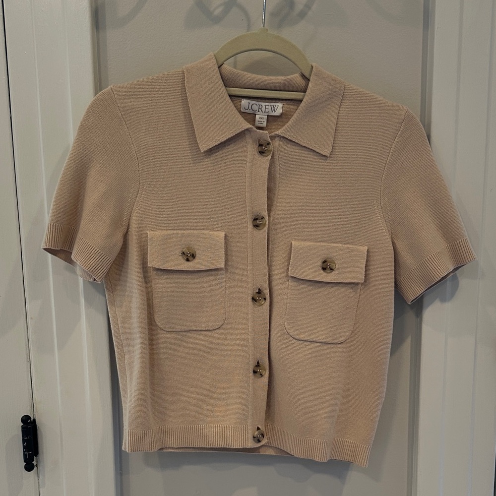 J. CREW Short Sleeve Cotton Knit Button Down Polo Sweater (XXS)